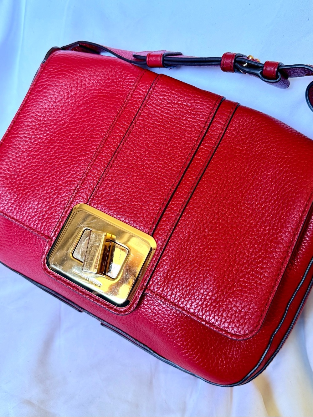 Michael Kors Lila Pebbled Leather Red Adjustable Strap Shoulder/Crossbody Bag